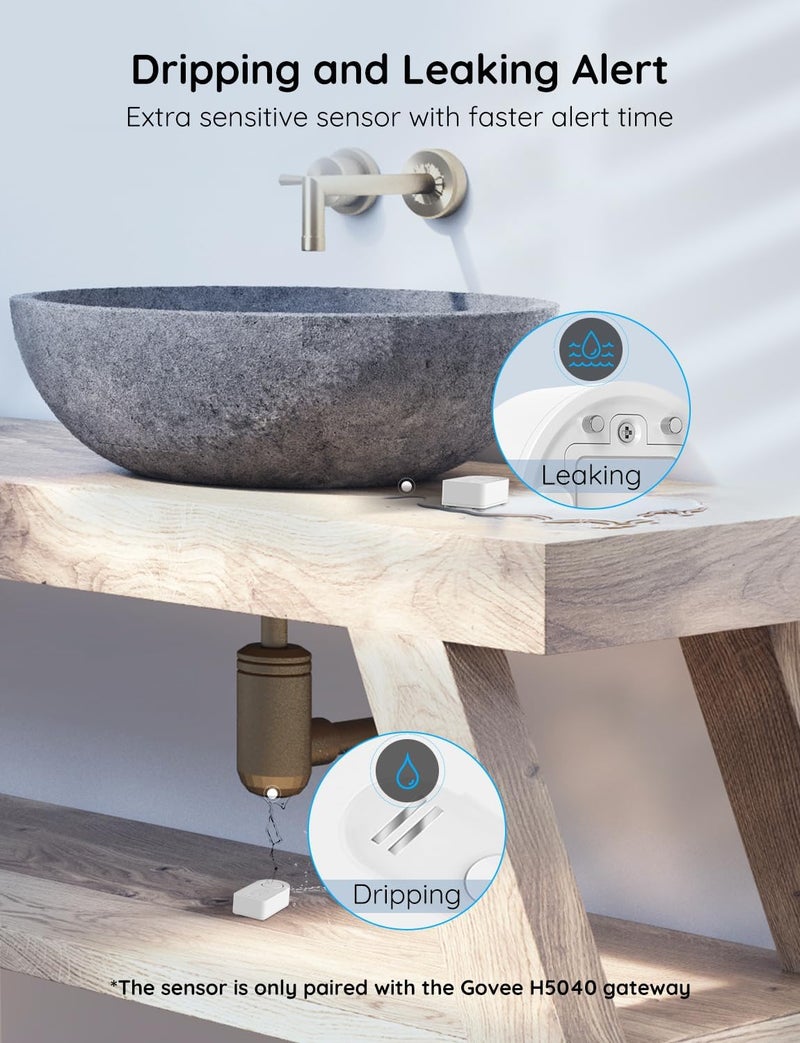 Govee Water Leak Detectors 5 Pack, 100dB Adjustable Audio Alarm Sensor, Sensitive Leak and Drip Alert, for Kitchen Bathroom Basement (Cannot Connect to Wi-Fi Directly) - Image 2